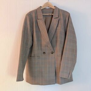 Oversized Plaid Womens Double-Breasted Blazer